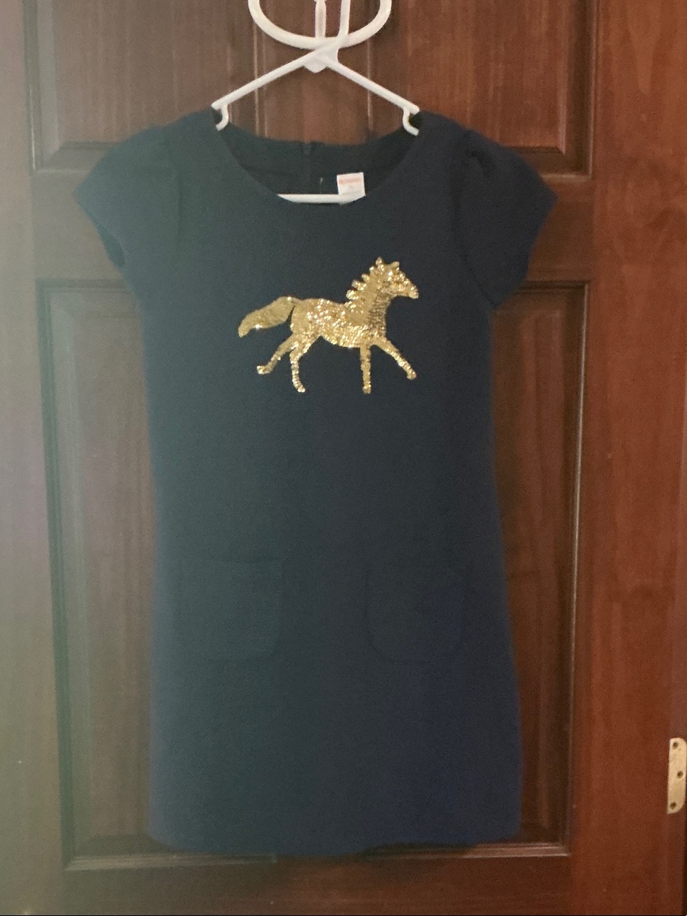 Gymboree Navy Dress with Gold Sequin Horse